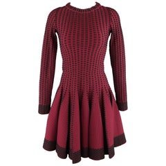 Alaia Burgundy and Black Stretch Wool Fruit Flair Long Sleeve Dress, Size 10