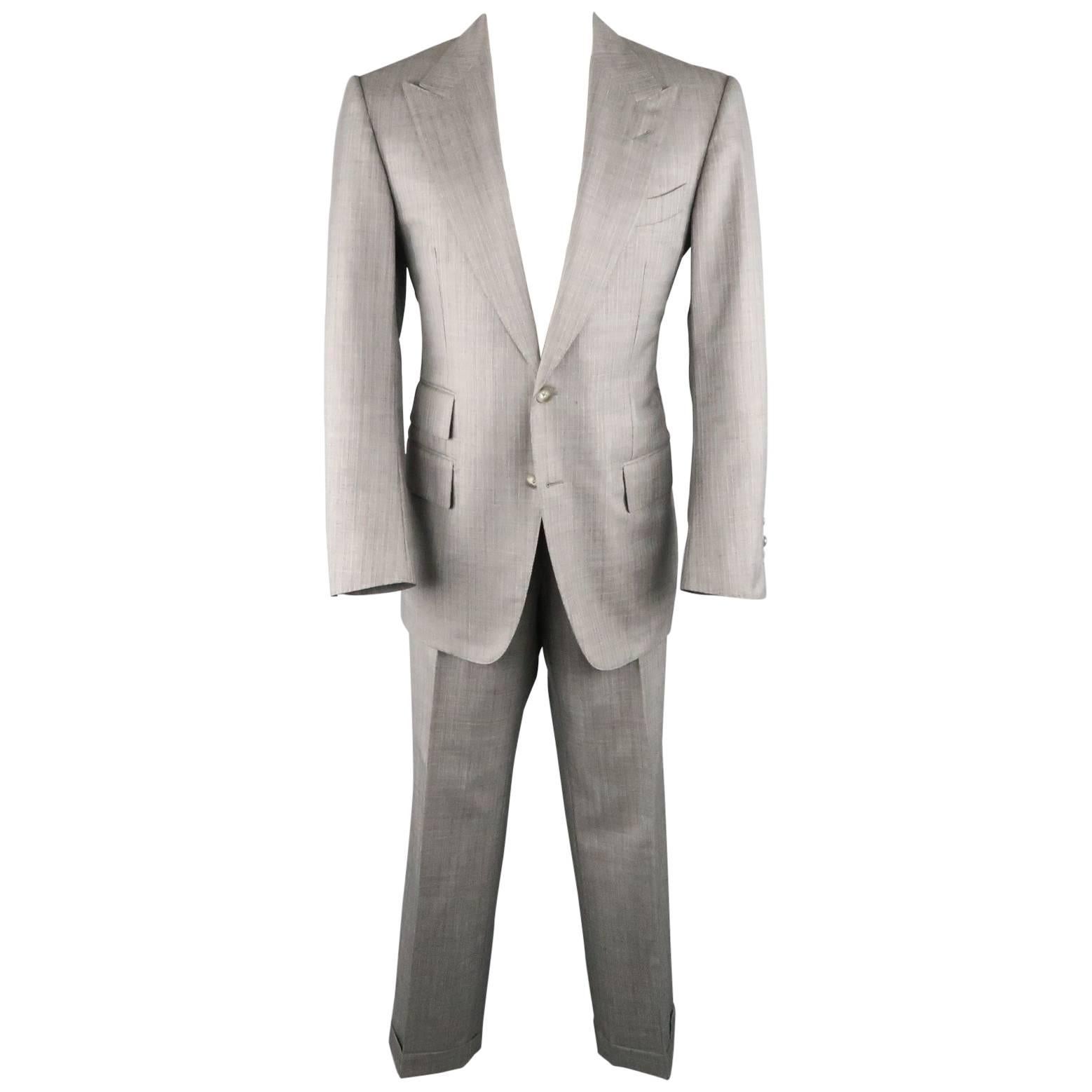 Tom Ford Suit - Men's Grey Herringbone Wool Peak Lapel Jacket & Pants