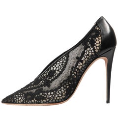 Valentino New Black Leather + Lace Evening Heels Pumps in Box