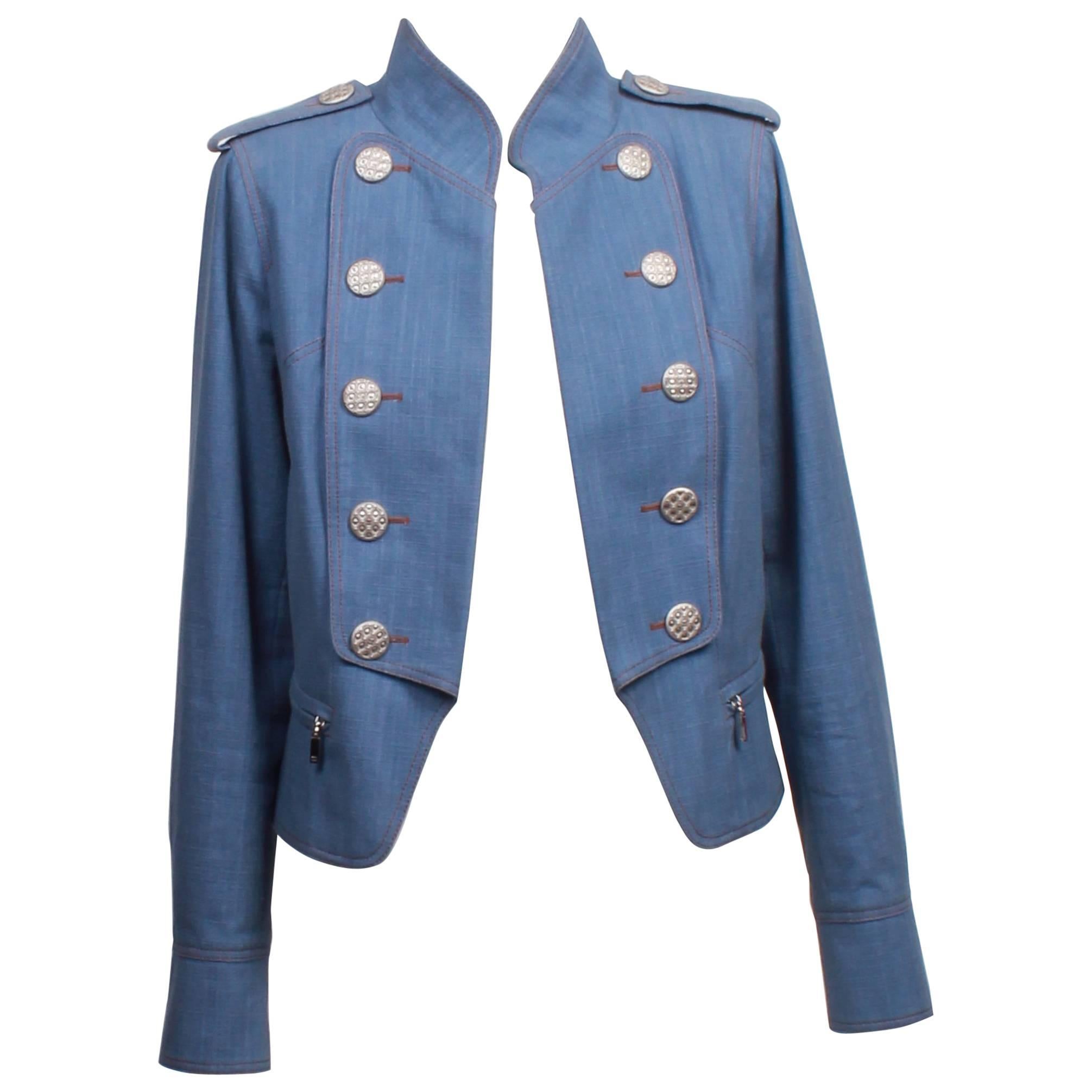 CHANEL Chambray Military Style Cropped Jacket