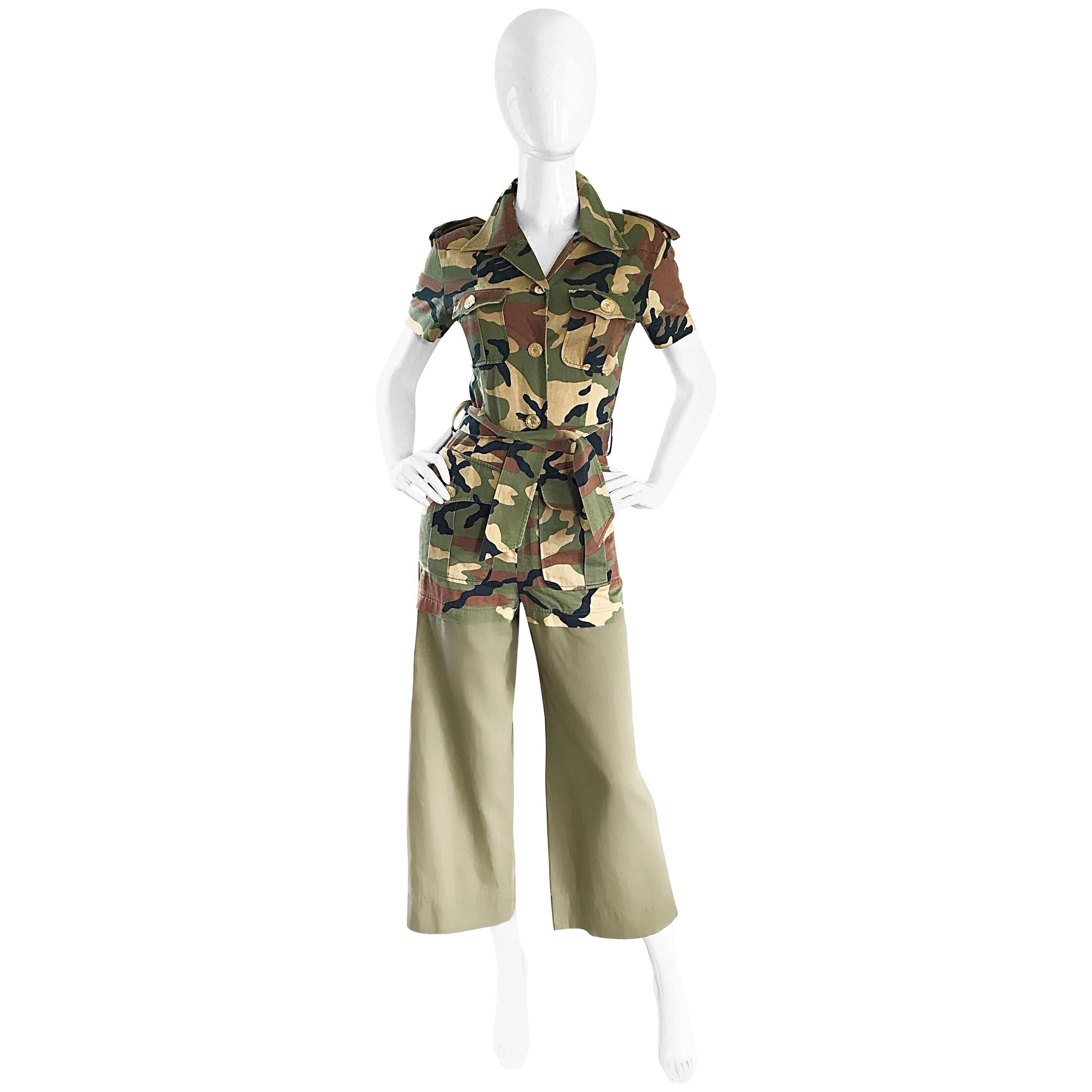 Vintage Moschino Camouflage 1990s Belted 90s Rare Safari Cargo Jumpsuit Romper