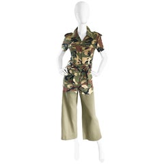 Retro Moschino Camouflage 1990s Belted 90s Rare Safari Cargo Jumpsuit Romper