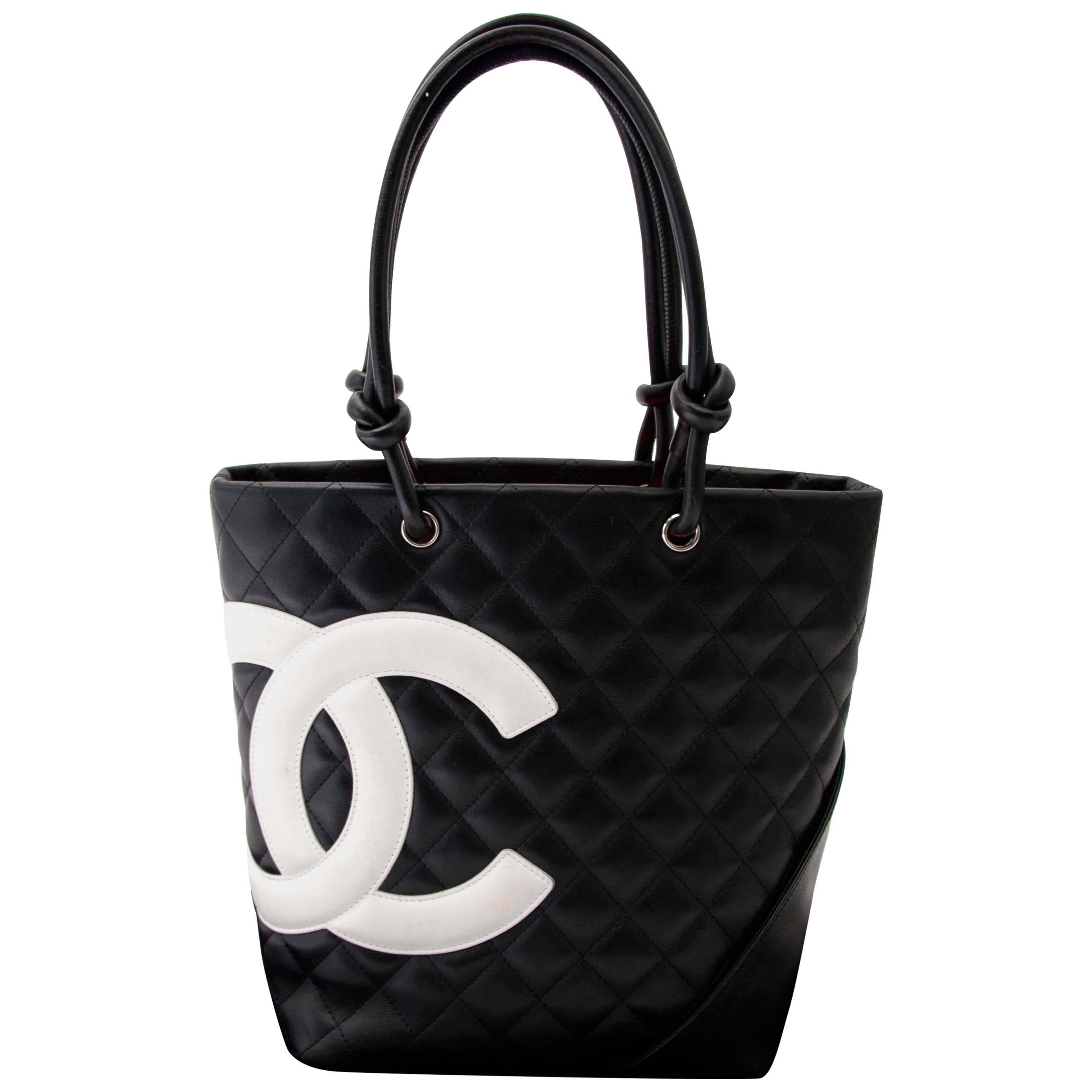 	Chanel Cambon Quilted Black And White Small Tote 