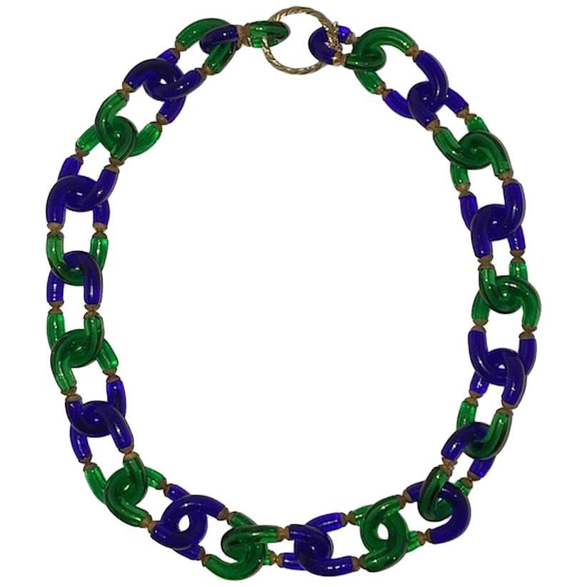 Segues Blue and Green Glass Chain Necklace