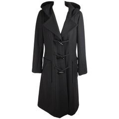 CHANEL Vintage Black Wool HOODED DUFFLE COAT Size 42