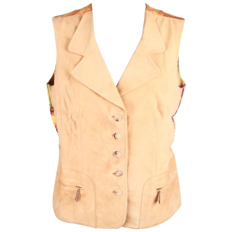 Hermes Suede Vest Waistcoat Silk Panel Passiflora Size 40 IT For Sale ...