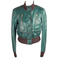 GUCCI Green Leather BOMBER MADONNA JACKET Size 40