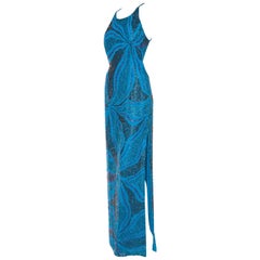 1990s Beaded Backless Gown with High Slit