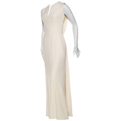 Retro 1960S PIERRE BALMAIN Off White Rayon & Silk Crepe Modernist Gown With Draped Ba