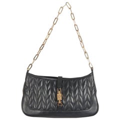 GUCCI Black Quilted Leather JACKIE SHOULDER BAG w/ Chain Strap