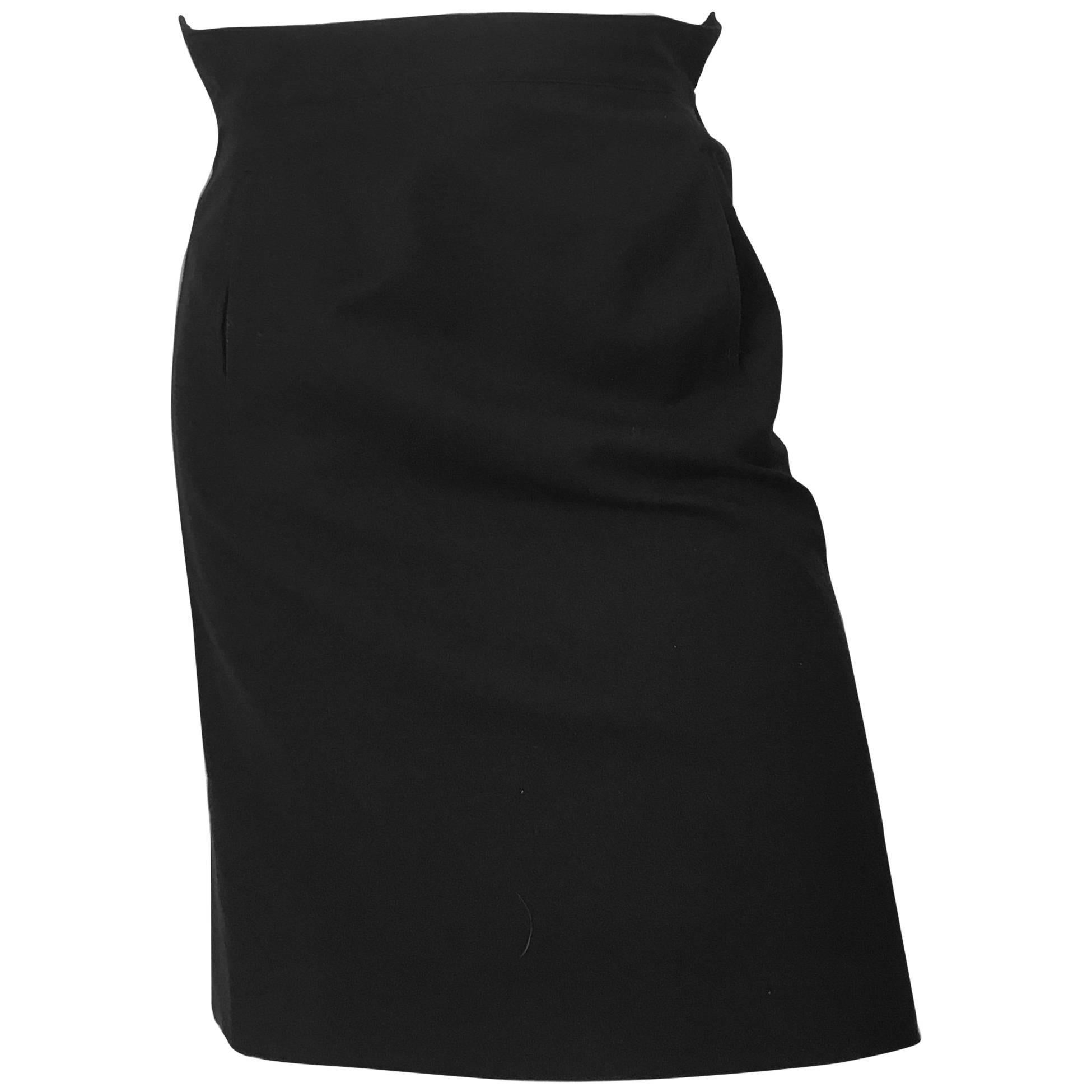 Gianfranco Ferre 1980s Black Wool Wrap Skirt with Pockets Size 6. For Sale