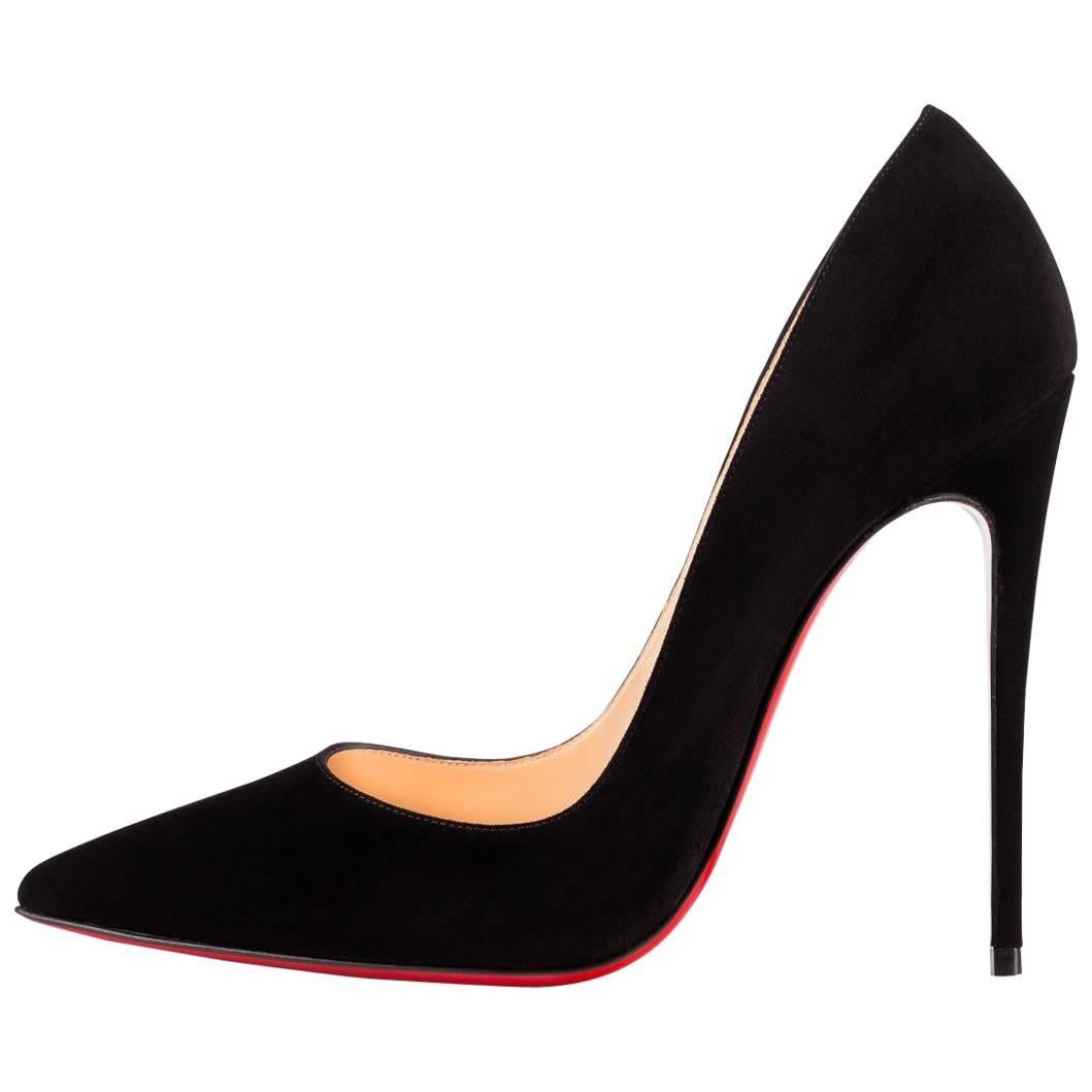 Christian Louboutin New Black Suede SO Kate Heels Pumps in Box For Sale ...