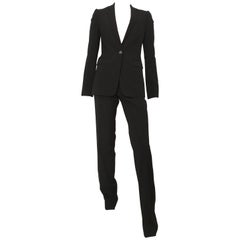 Dolce & Gabbana Black Striped Wool Pant Suit with Cheetah lining Size 4.