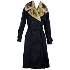 Navy Blue Marc By Marc Jacobs Faux Fur Trimmed Trench Coat