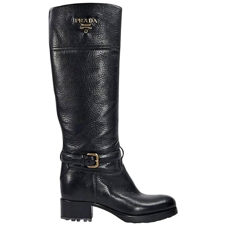 Black Prada Leather Cervo Riding Boots For Sale at 1stDibs | prada riding  boots