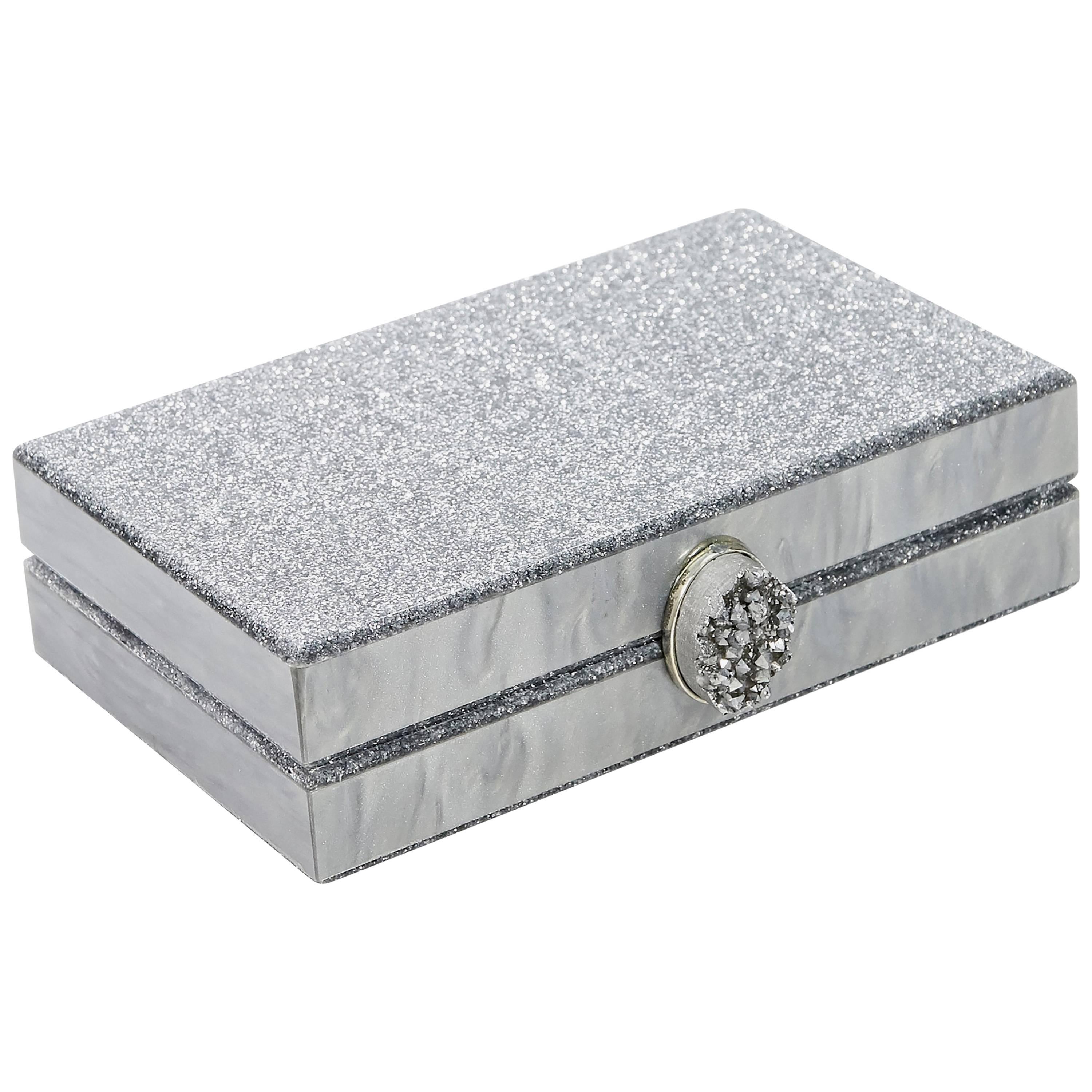Silver Ashlyn'd Glitter Box Clutch For Sale at 1stDibs