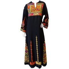 1970s Maskit Israel Embroidered Maxi Dress