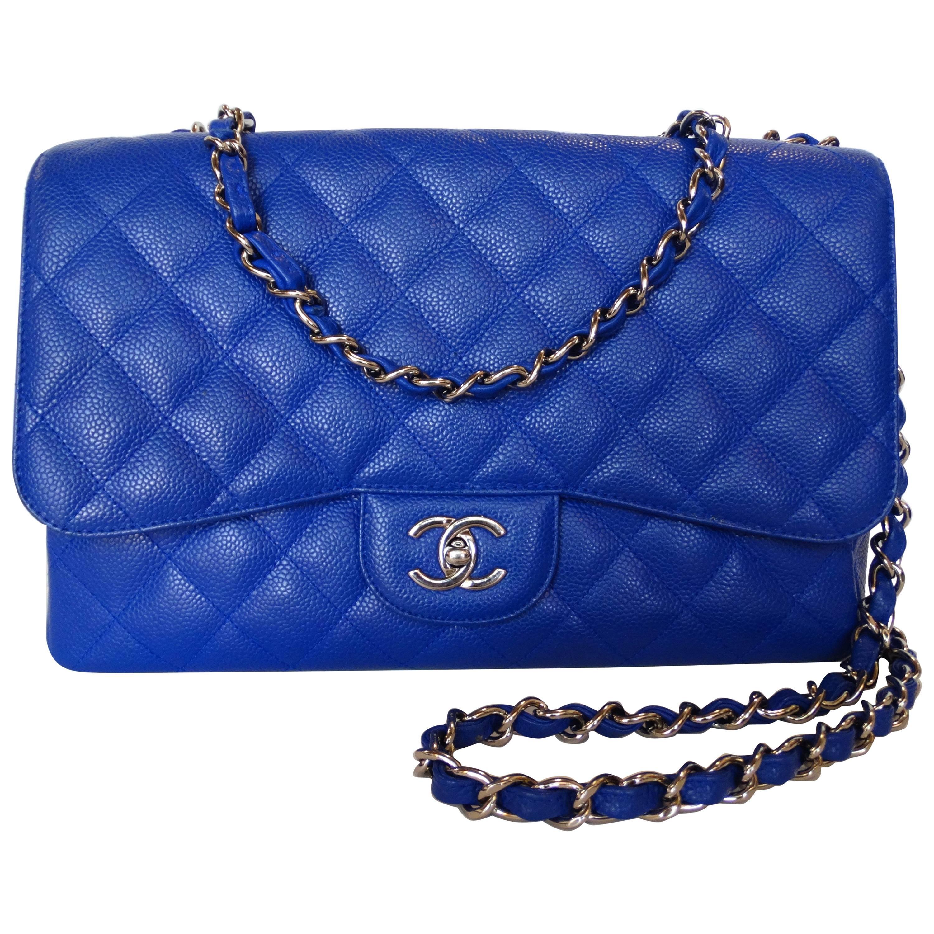 Chanel 10c Bleu Roi Caviar Jumbo Shoulder Bag, 2010  