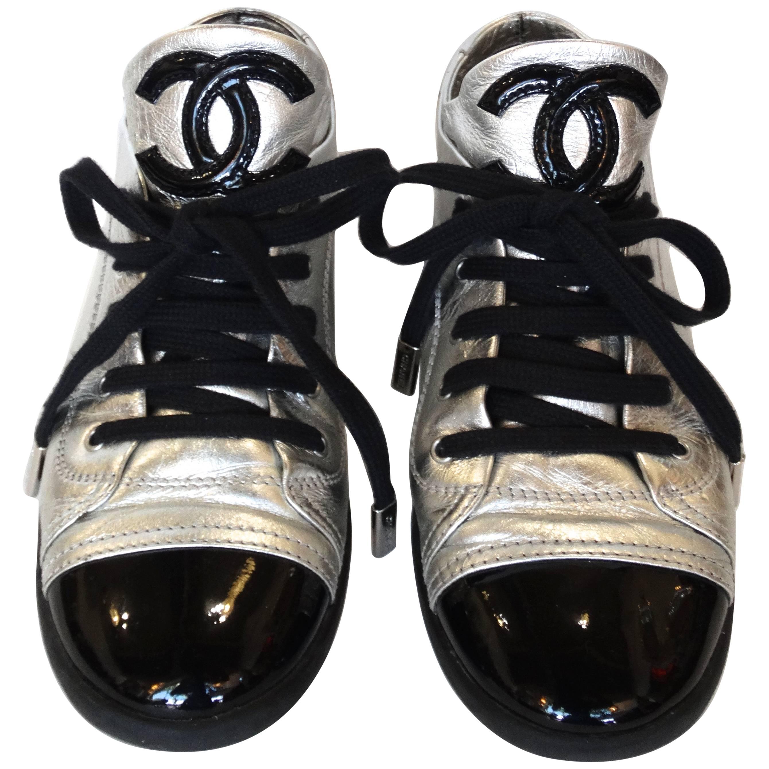 Sporty Chanel Silver Cap-toe Sneakers
