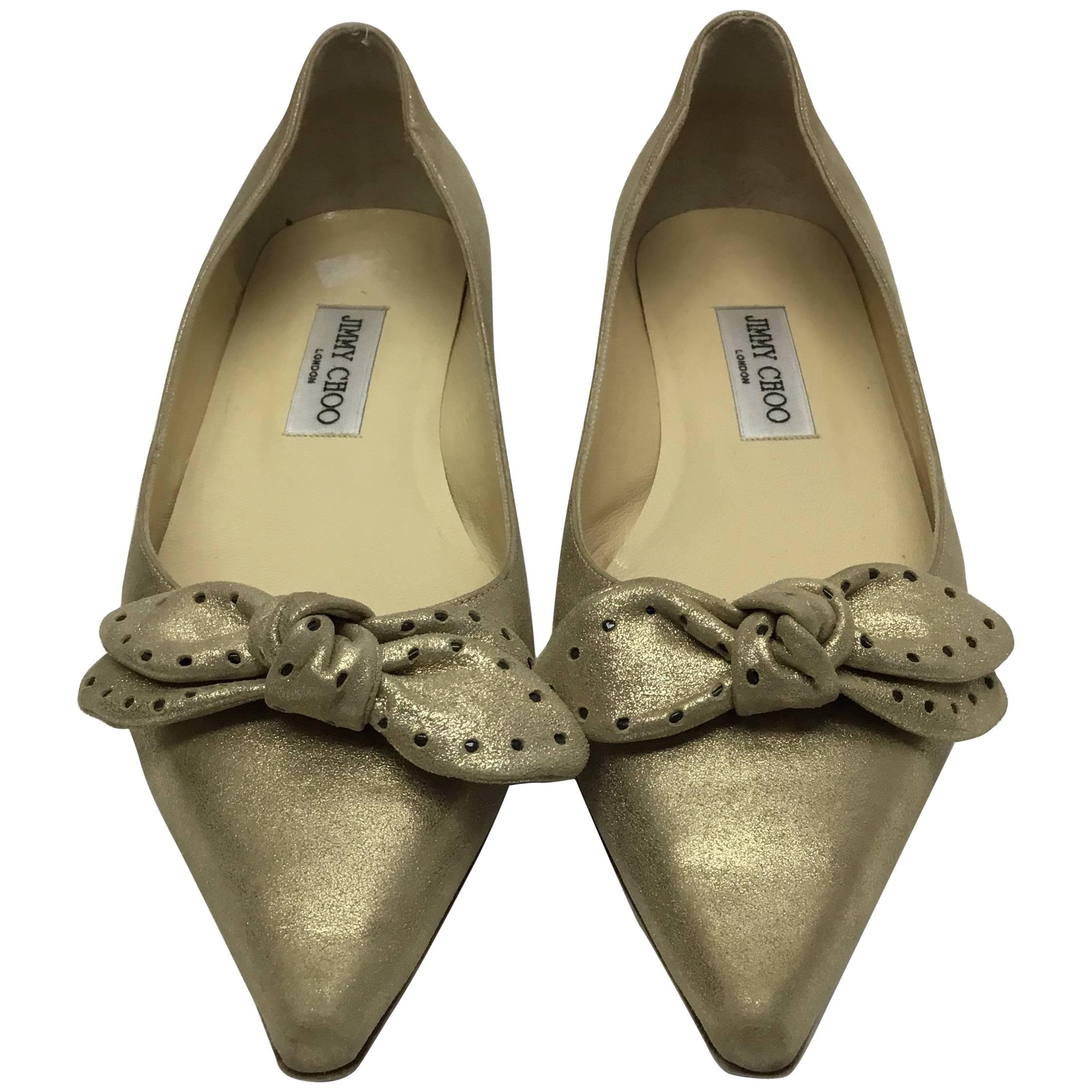 Jimmy Choo Gold Bow Flats For Sale
