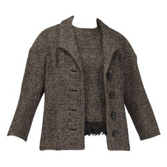 James Galanos Brown Tweedjacke mit passendem ärmellosen Fransentop - M, 1980er