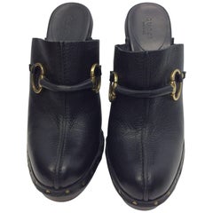 Gucci Black Leather Clog Heels