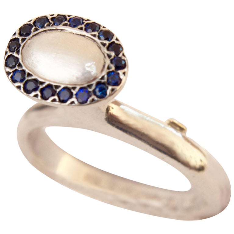 Avant Garde Rosa Maria Oval Ring with Sapphires Sterling Silver FR 55