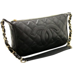 CHANEL Caviar Mini Small Chain Shoulder Bag Black Quilted Leather