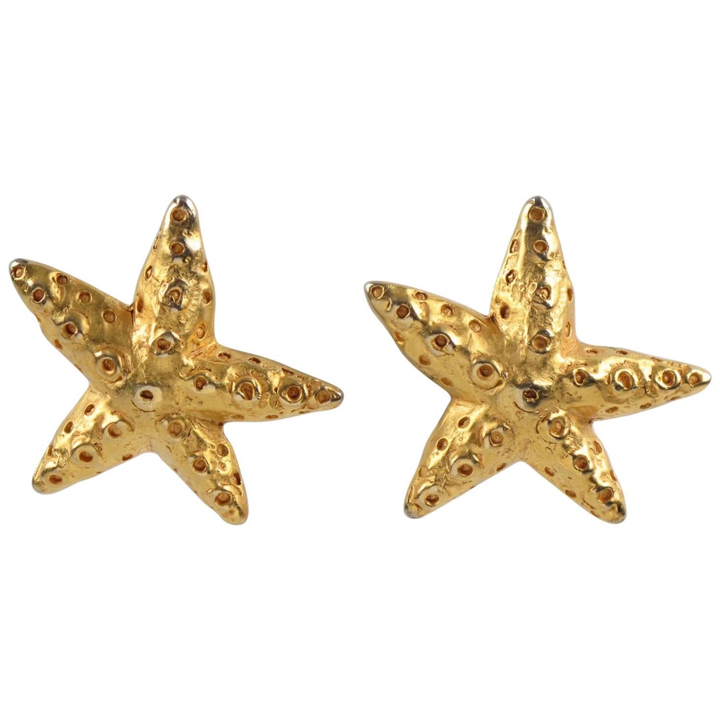 Christian Lacroix Paris Oversized Gilt Metal Starfish Clip on Earrings