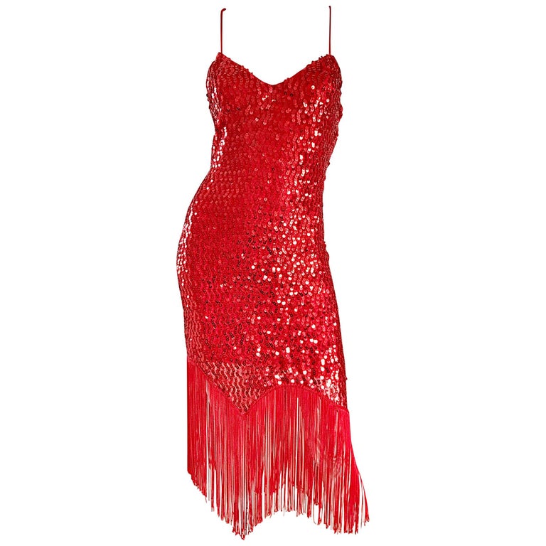 Vintage Joy Stevens 1970s Does 1920s Flapper Style Sequin Sz 10 Fringe