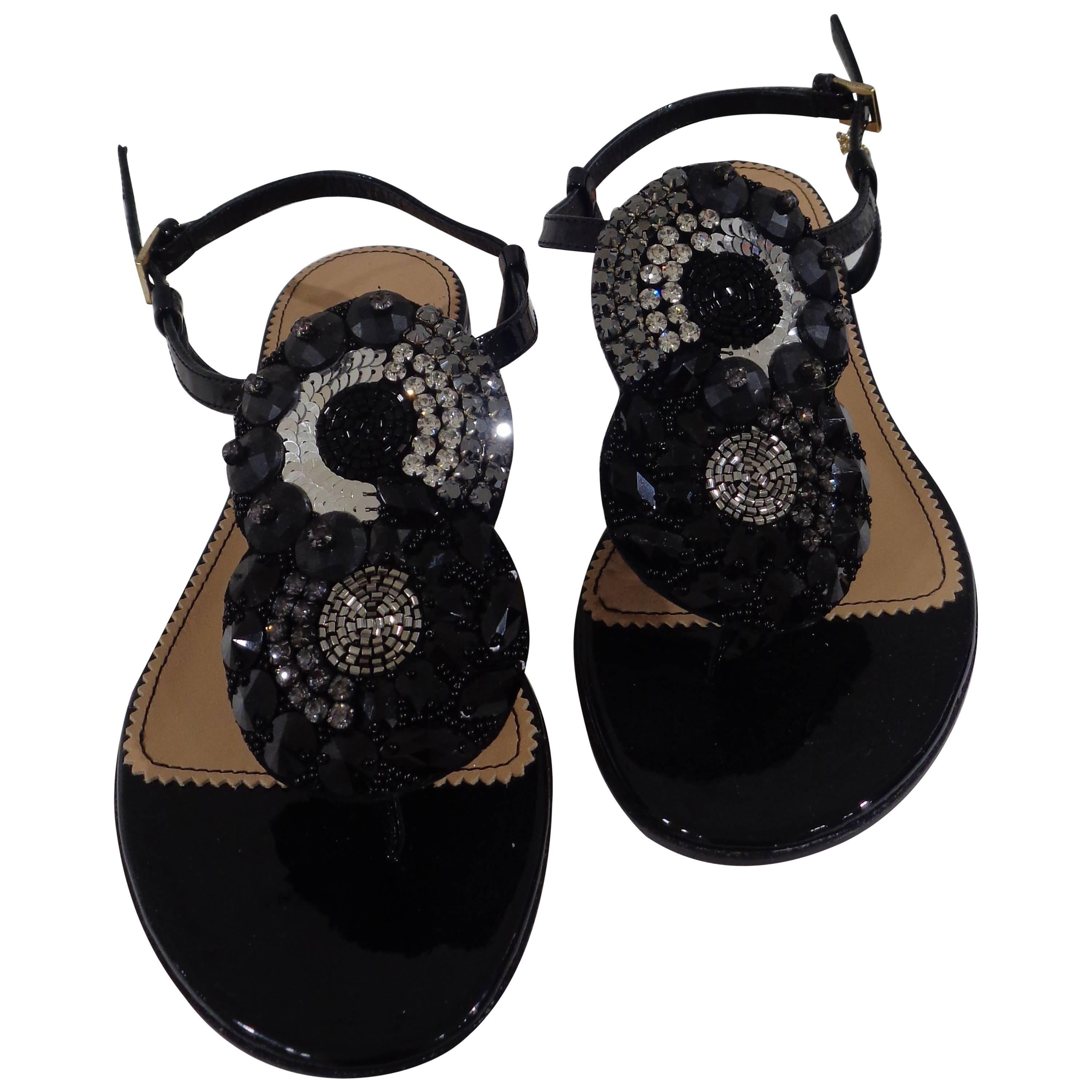Dsquared2 Black leather embellished sandals