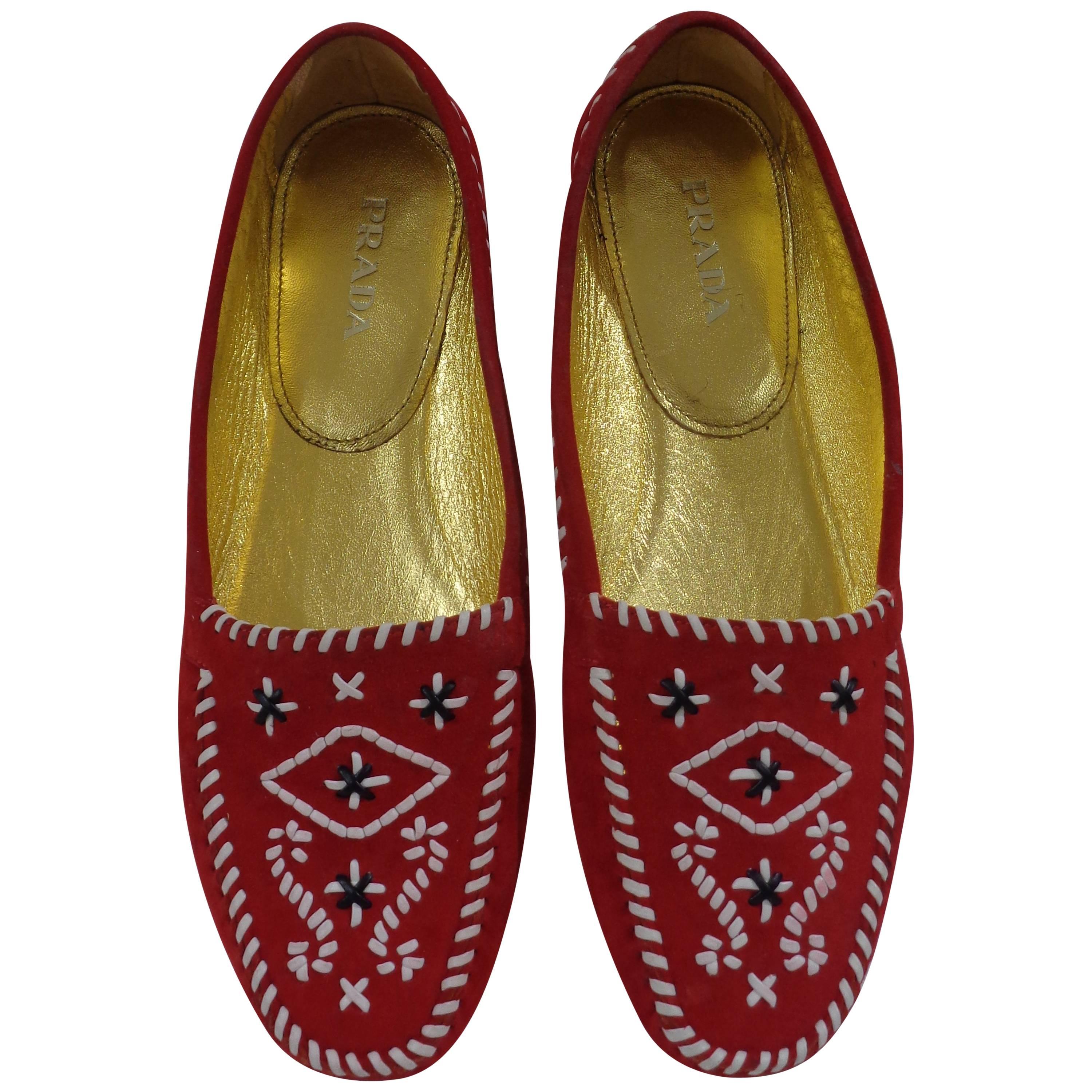 Prada red suede unworn loafer