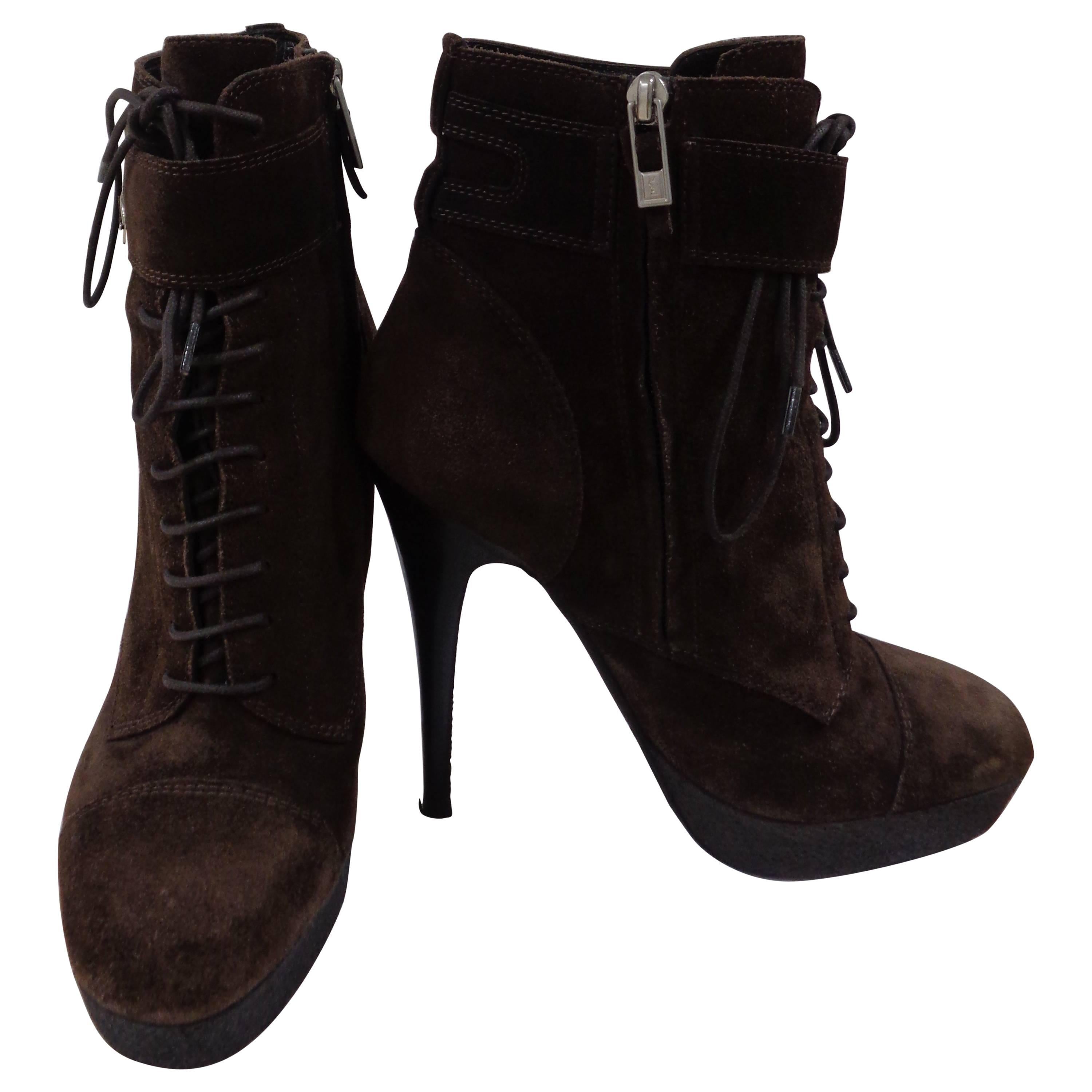 Yves Saint Laurent brown suede boots