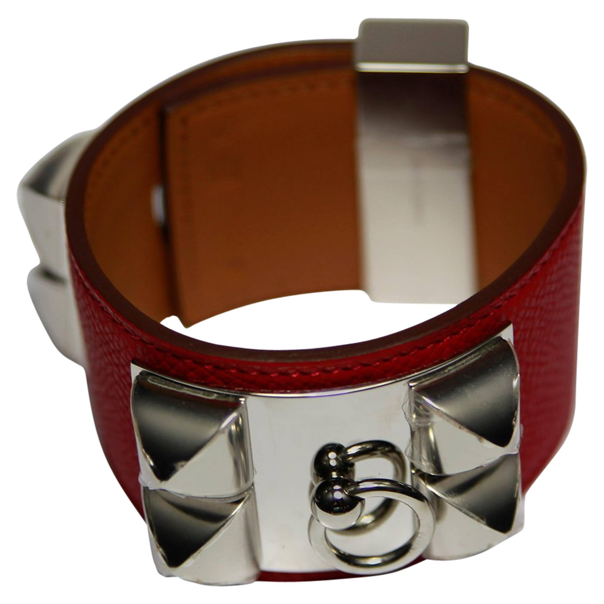 Hermès Collier de Chien Bracelet Epsom Leather Rouge Casaque / BRAND NEW