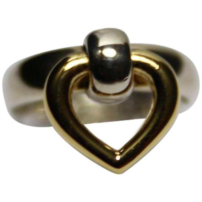 SO CUTE Hermès Vintage Ring Silver and Gold 18k Love Size 8 USA / Good Condition