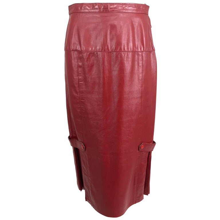 Vintage red leather pleat hem skirt 1950s For Sale at 1stDibs red