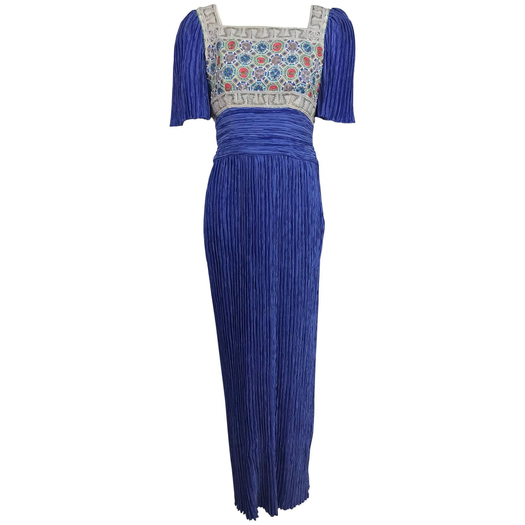 Mary McFadden beaded Fortuny style pleated evening gown 1980s