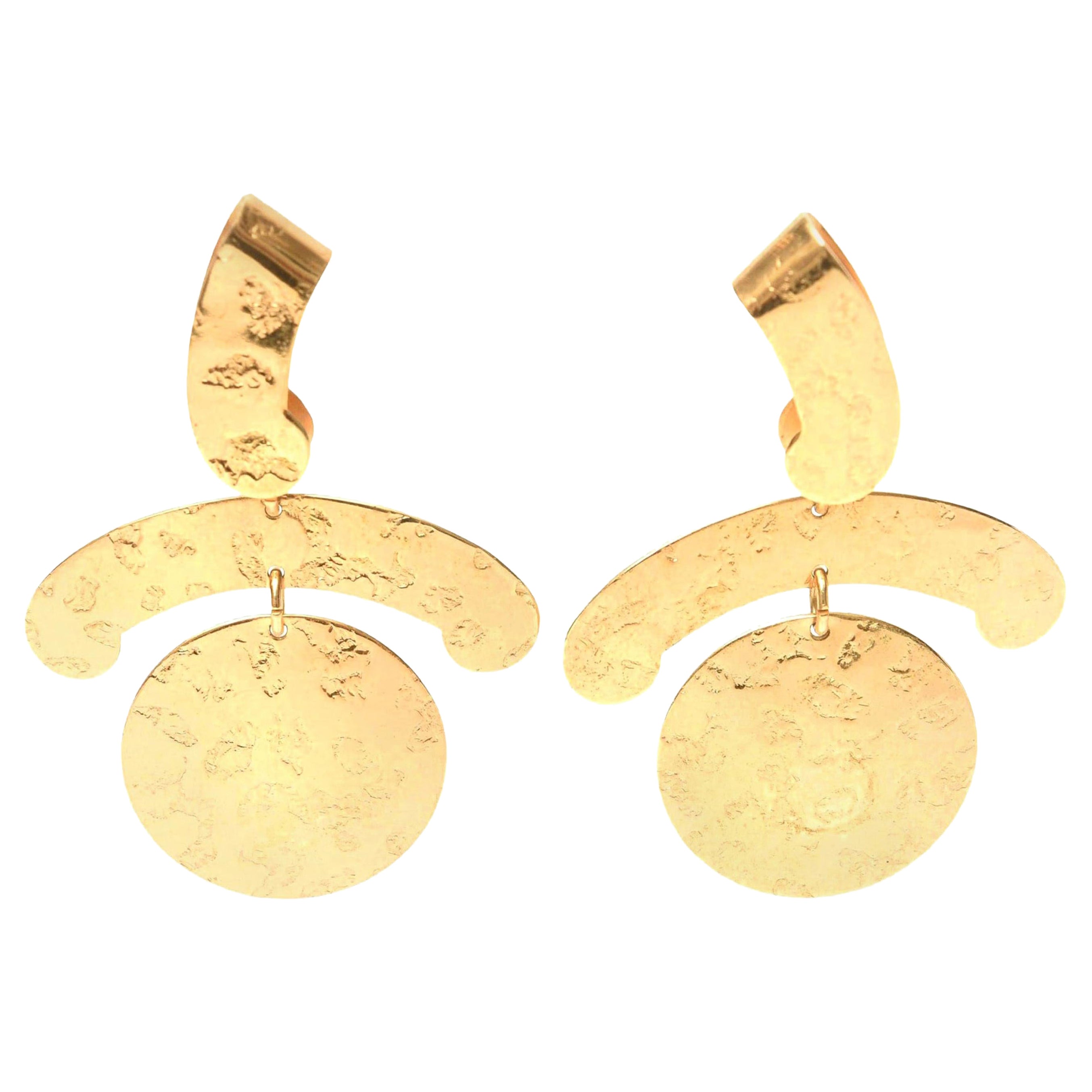  Napier Gold Plated Clip On Sculptural Earrings Vintage For Sale