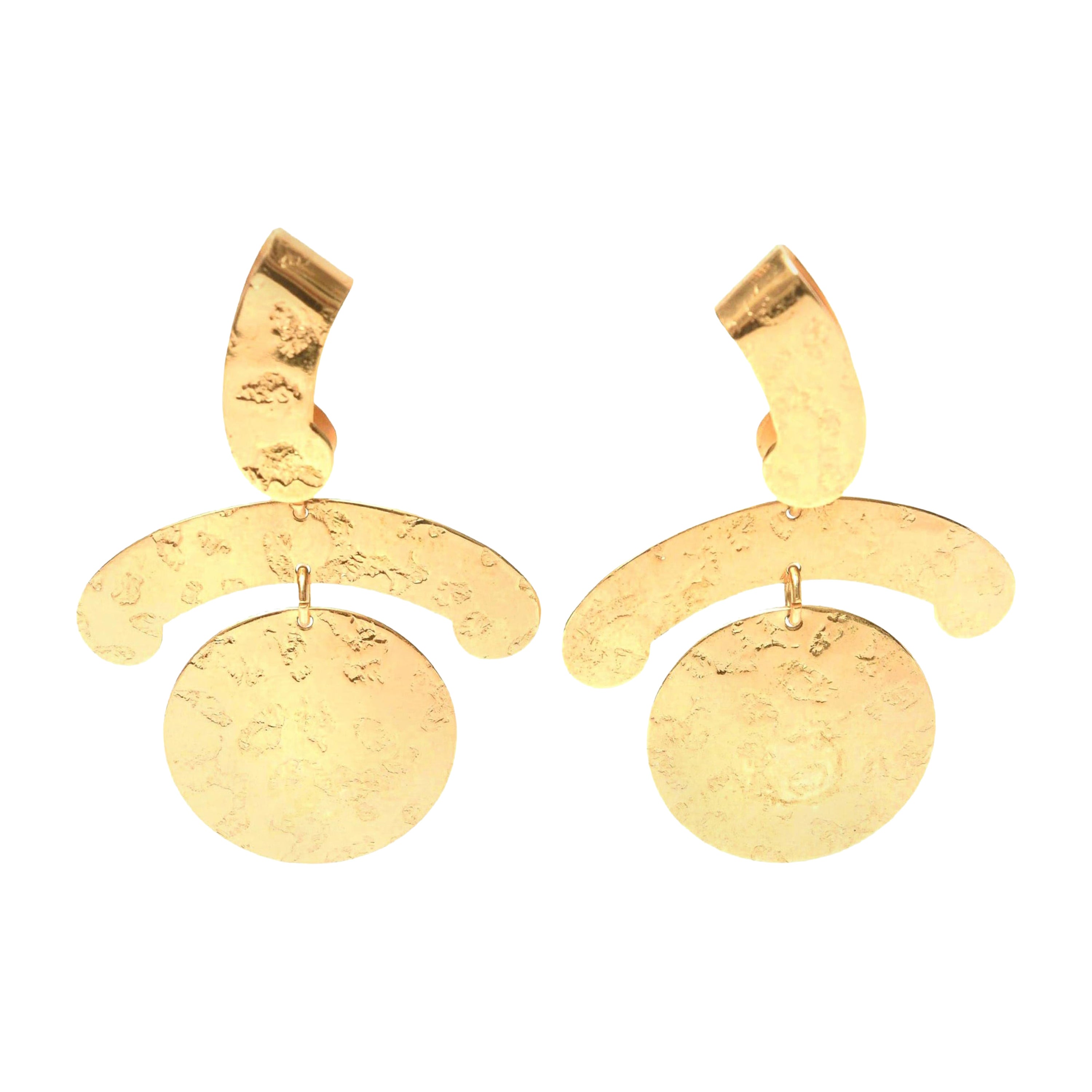 Napier Vintage Gold Plated Clip On Sculptural Dangle Earrings