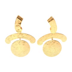 Napier Vintage Gold Plated Clip On Sculptural Dangle Earrings