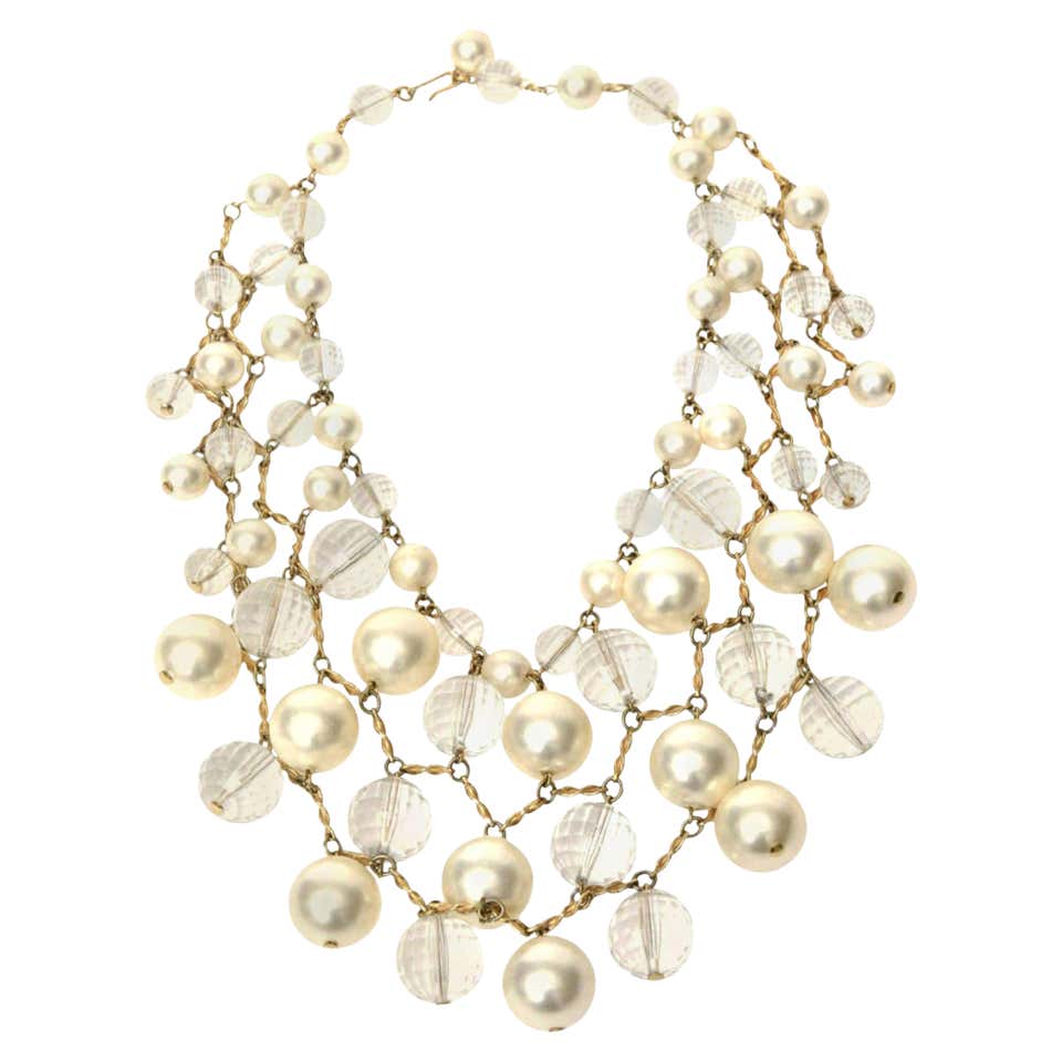 Crystal Glass Bead & Pearl Choker Necklace For Women – Adjustable Layered Collar With Matching Earrings
