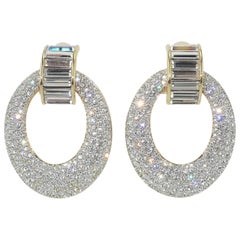 1980's Swarovski Crystal Rhinestone Door Knocker Earrings