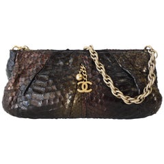 Chanel Gold Tone Chain Strap Pochette Metallic Python Shoulder Bag  