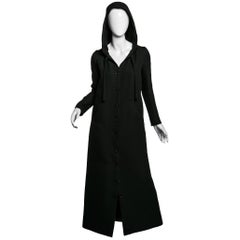 Retro 1960s Courrѐges Paris Mod Black Maxi Coat with Hood