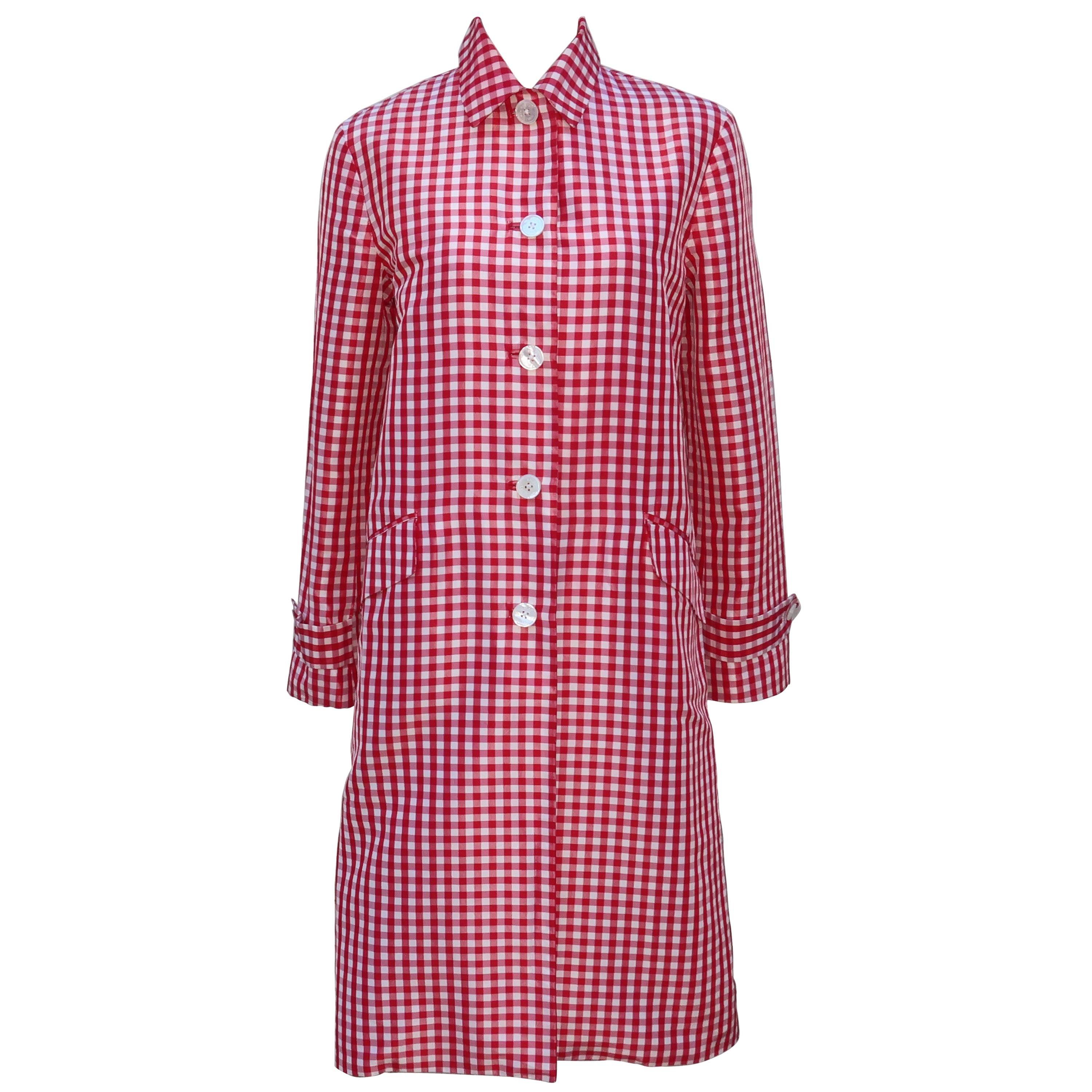 1990's Ralph Lauren Collection Silk Red & White Gingham Trench Coat