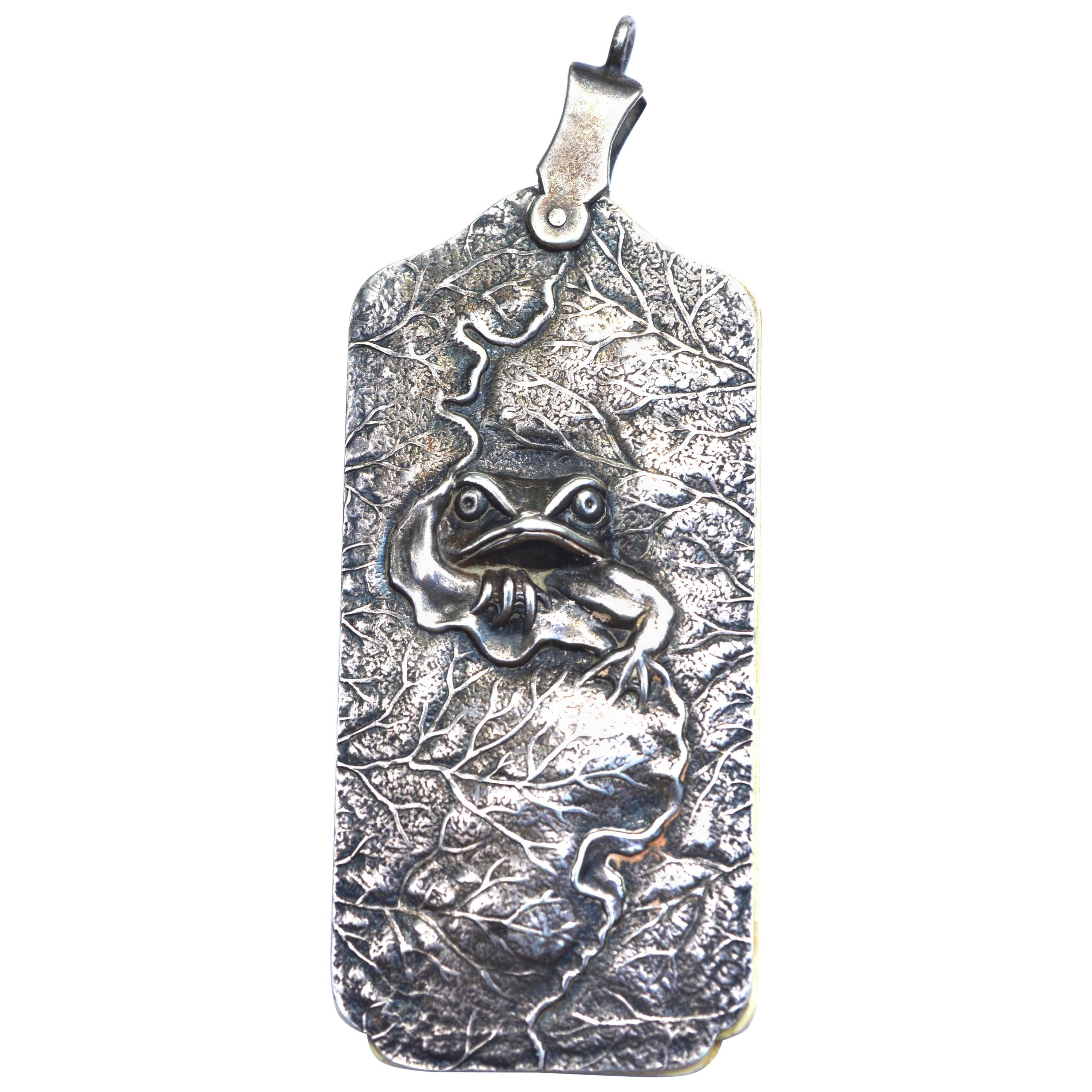 Antique Sterling Frog Notepad Pendant / Chatelaine For Sale