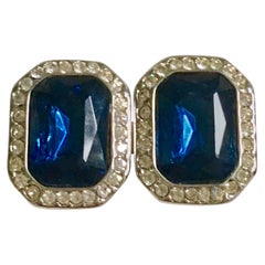 Boucles d'oreilles vintage Kenneth J Lane saphir bleu & diamant