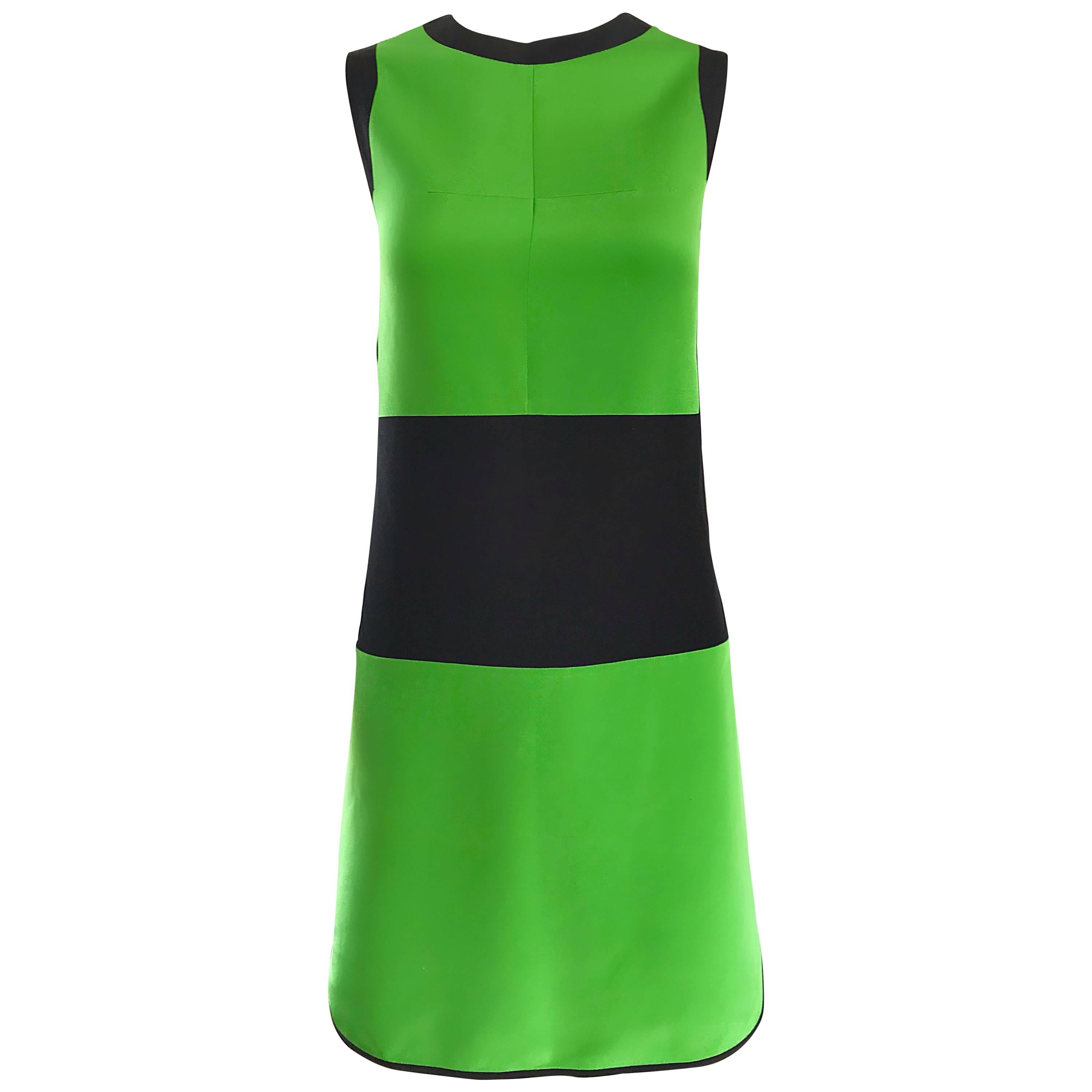 New Prabal Gurung Green and Black Color Block Size 6 / 8 Silk Mod Sheath Dress