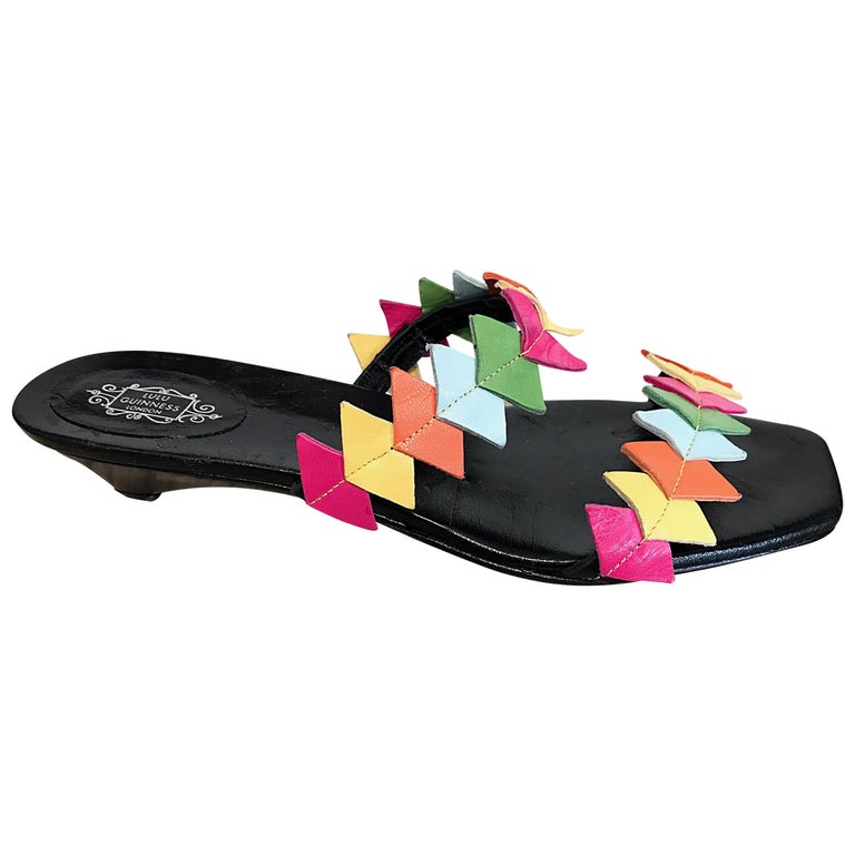 New 1990s Lulu Guinness Size 38 / 8 Kitten Heel Colorful Vintage