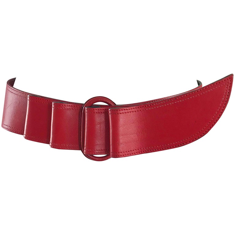 Vintage KARL LAGERFELD Red Wide Obi Leather Belt For Sale at 1stDibs